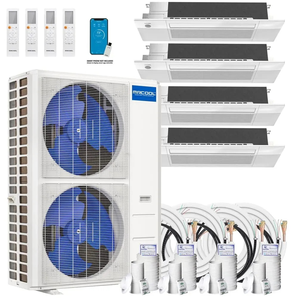 MRCOOL DIY 4th Gen 4-Zone 48,000 BTU 21 SEER (9K   9K   18K   18K) Ductless Mini Split AC and Heat Pump with Ceiling Cassettes