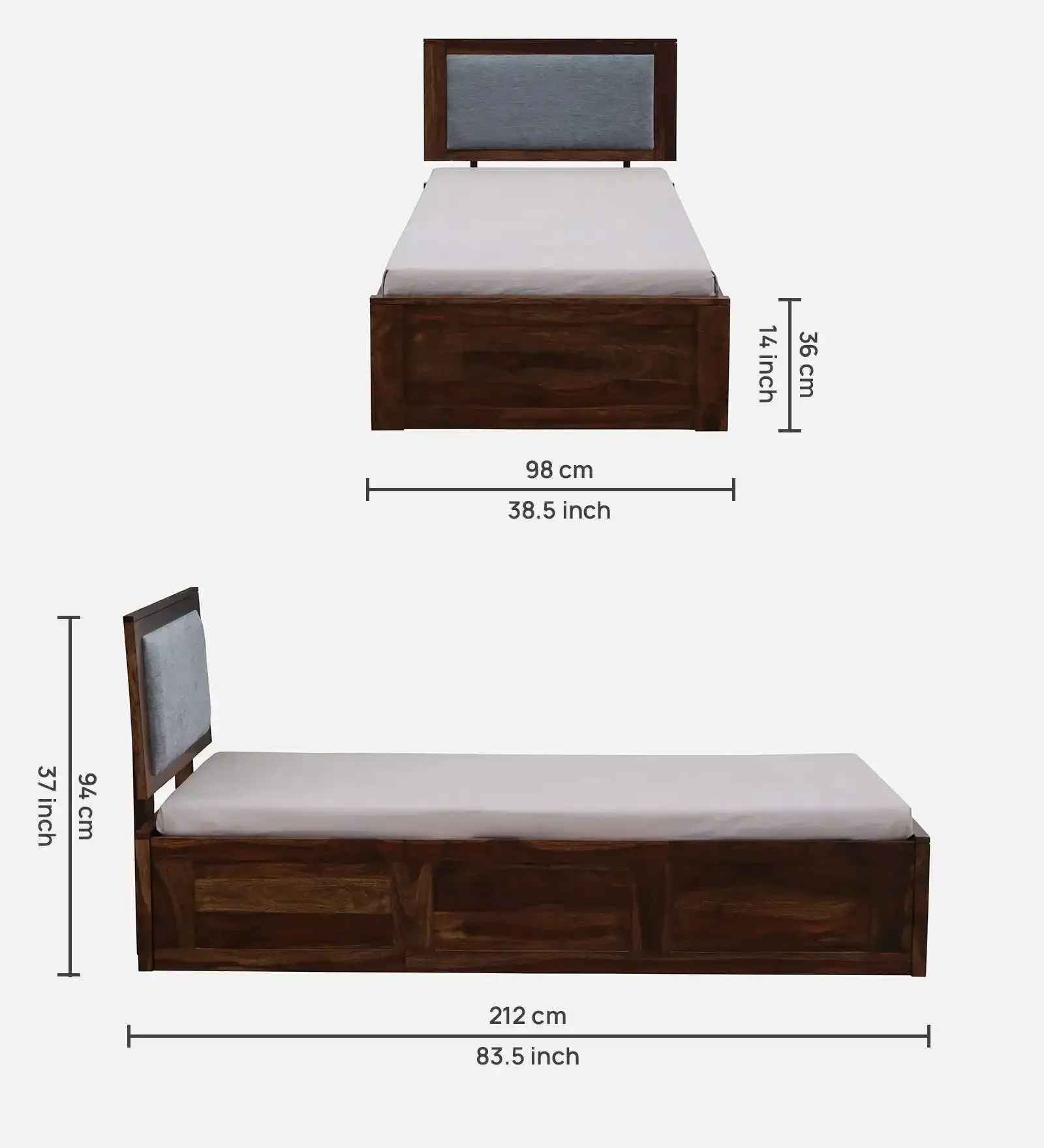 Mukund Sheesham Wood Single Bed With Storage